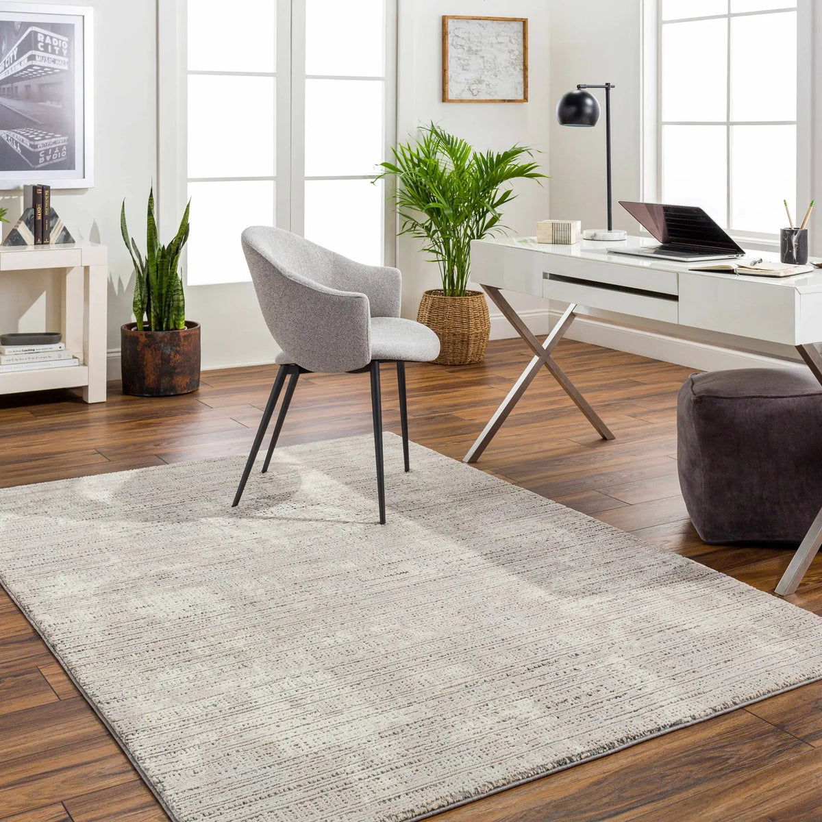 Chiyo Tan Plush Textured Washable Rug, installed in a room 2