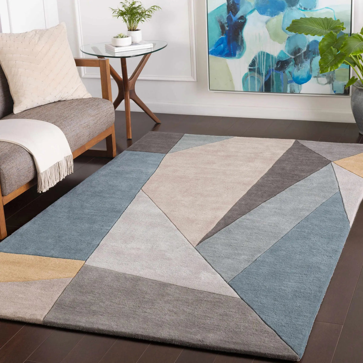 Salida Modern Wool Rug, installed in a room