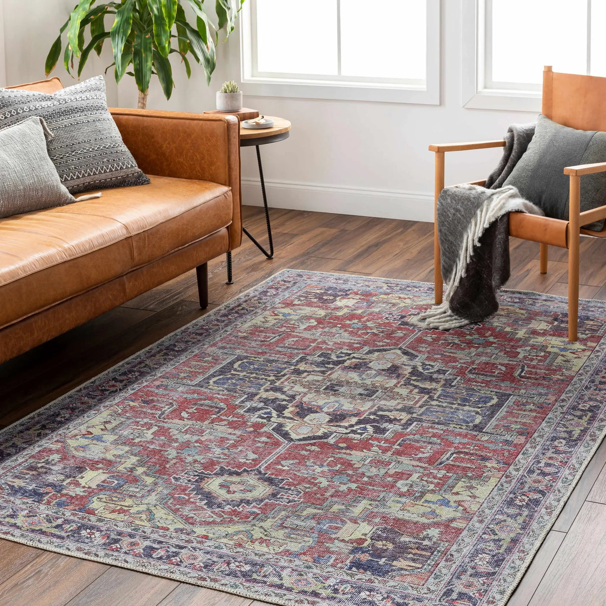 Reza Red Washable Rug - Clearance, installed in a room