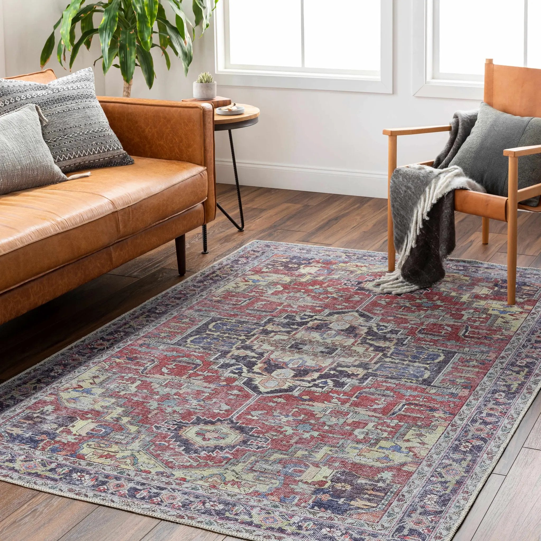 Reza Red Washable Rug - Clearance by Boutique Rugs