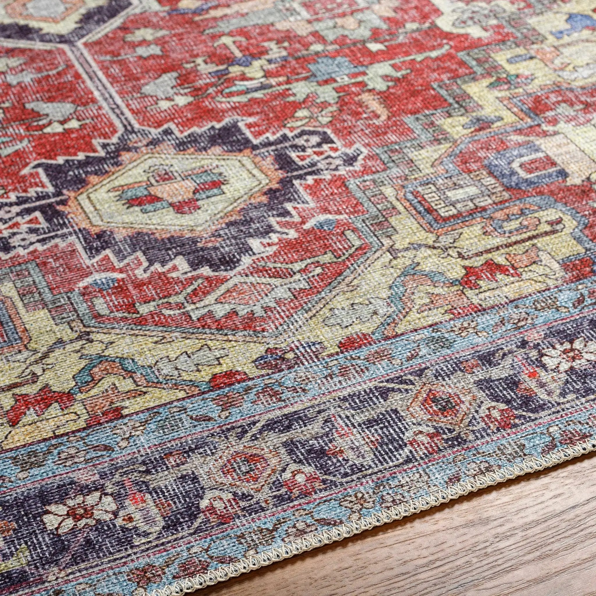 Reza Red Washable Rug - Clearance by Boutique Rugs