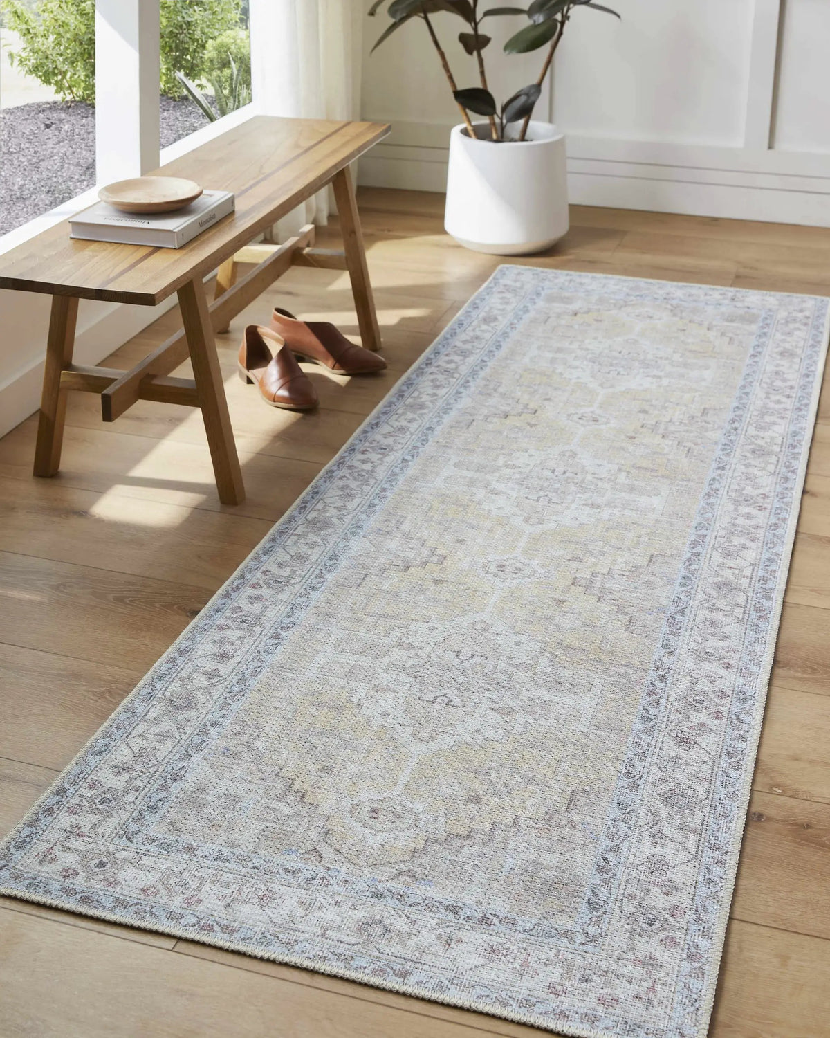 Reza Mustard Washable Rug - Clearance, installed in a room 2