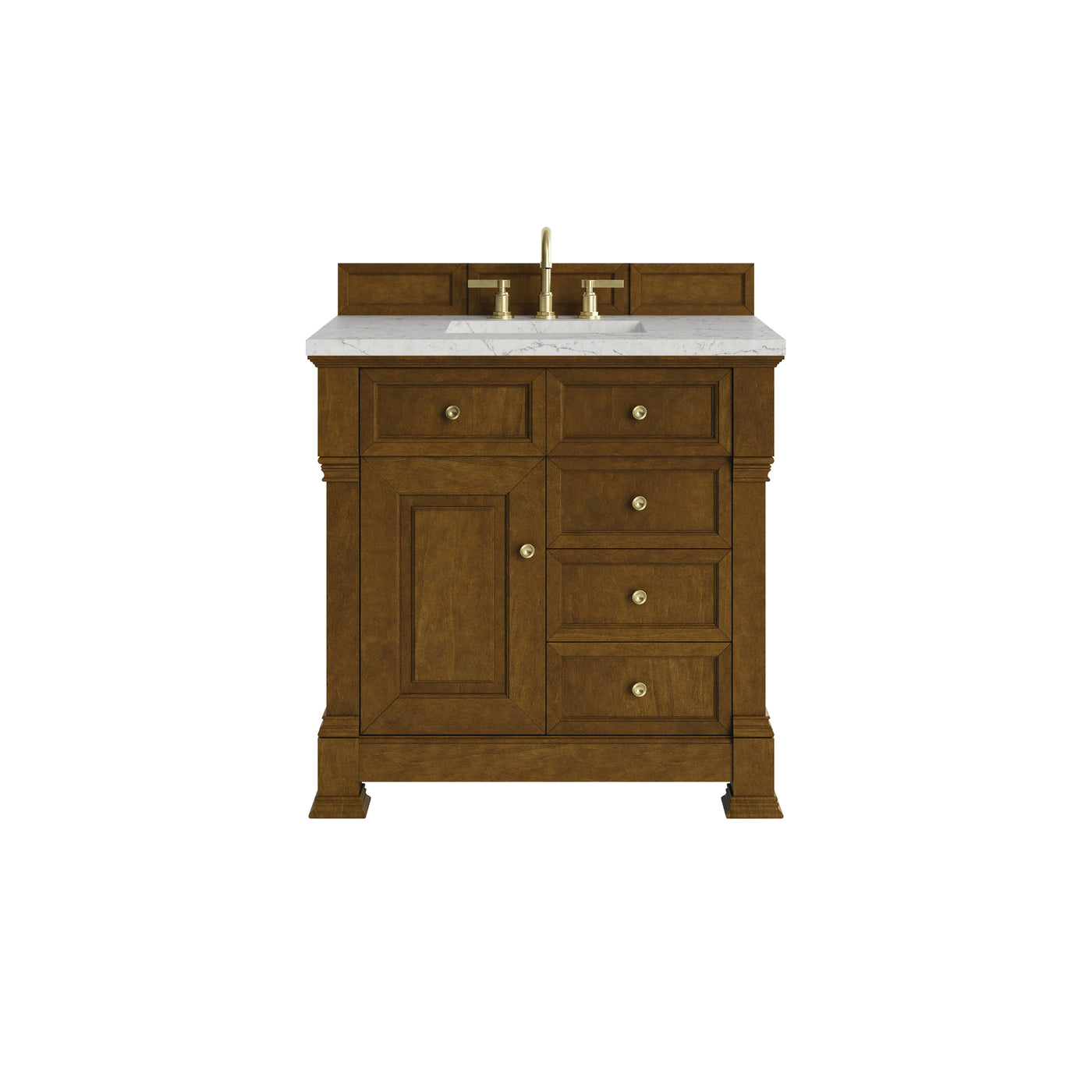 James Martin Brookfield 36" Single Bathroom Vanity, Honey Oak with Eternal Jasmine Pearl countertop