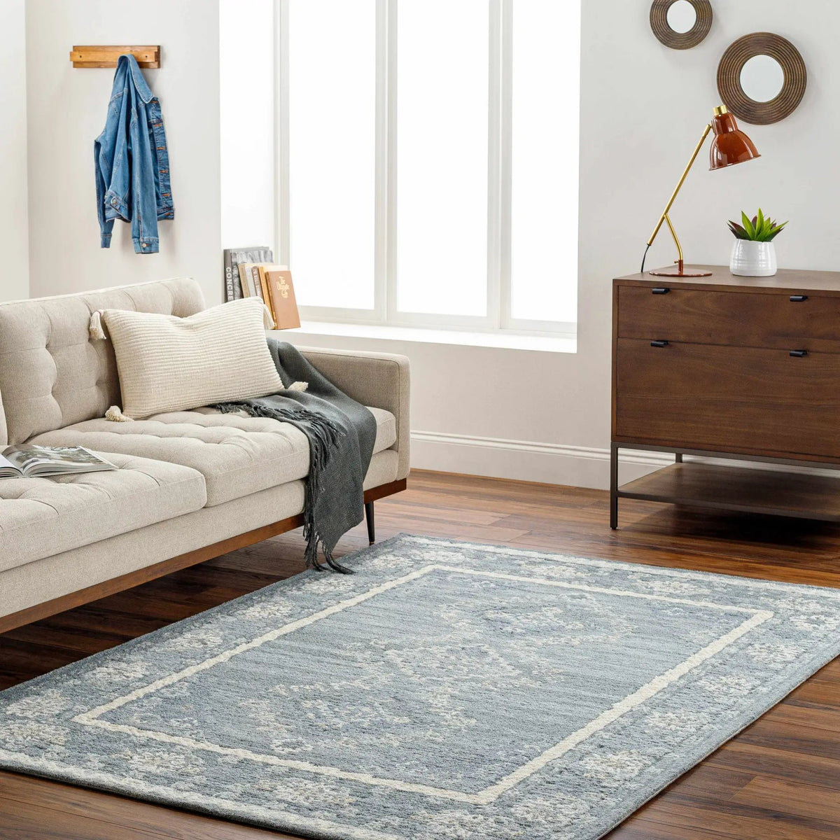 Alena Gray Blue Wool Blend Area Rug - Clearance, installed in a room