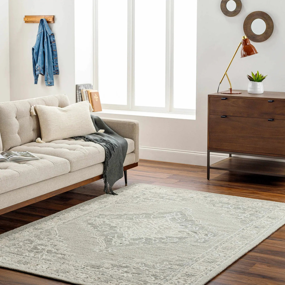 Nani Gray Wool Blend Area Rug - Clearance, installed in a room