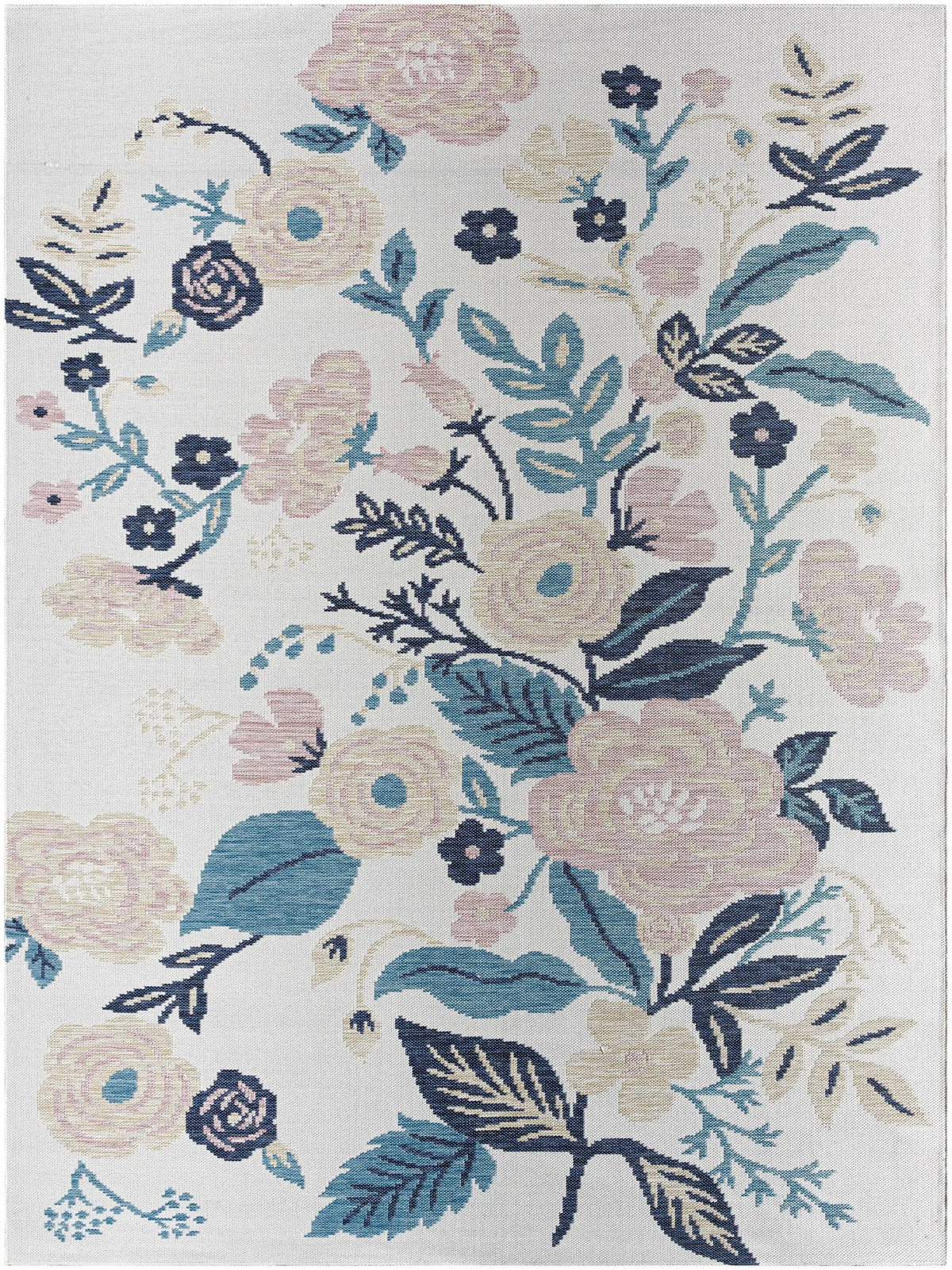 Ponto Cream & Blue Floral Outdoor Area Rug - Clearance