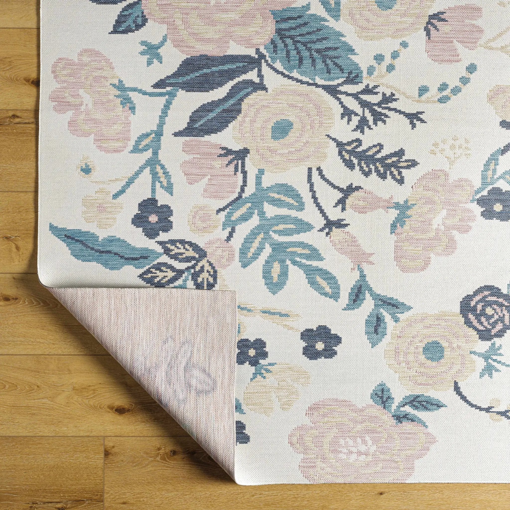 Ponto Cream & Blue Floral Outdoor Area Rug - Clearance by Boutique Rugs