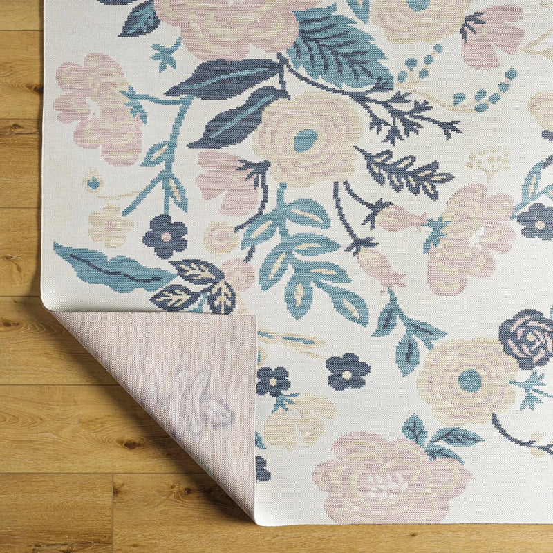 Ponto Cream & Blue Floral Outdoor Area Rug - Clearance by Boutique Rugs