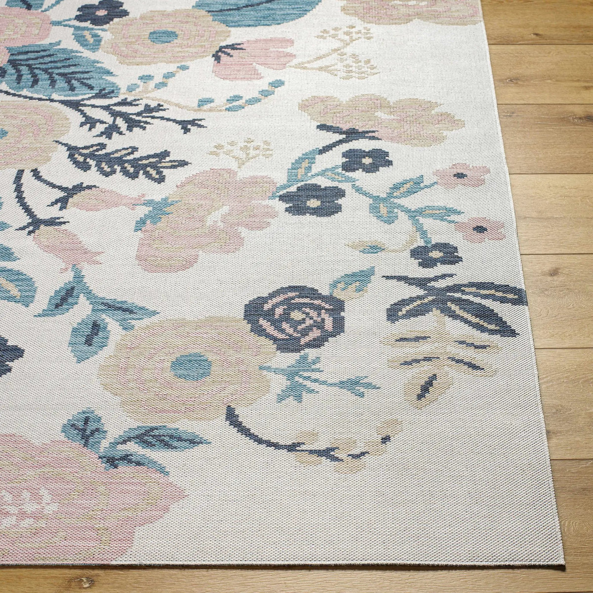 Ponto Cream & Blue Floral Outdoor Area Rug - Clearance, photo 2 of 5
