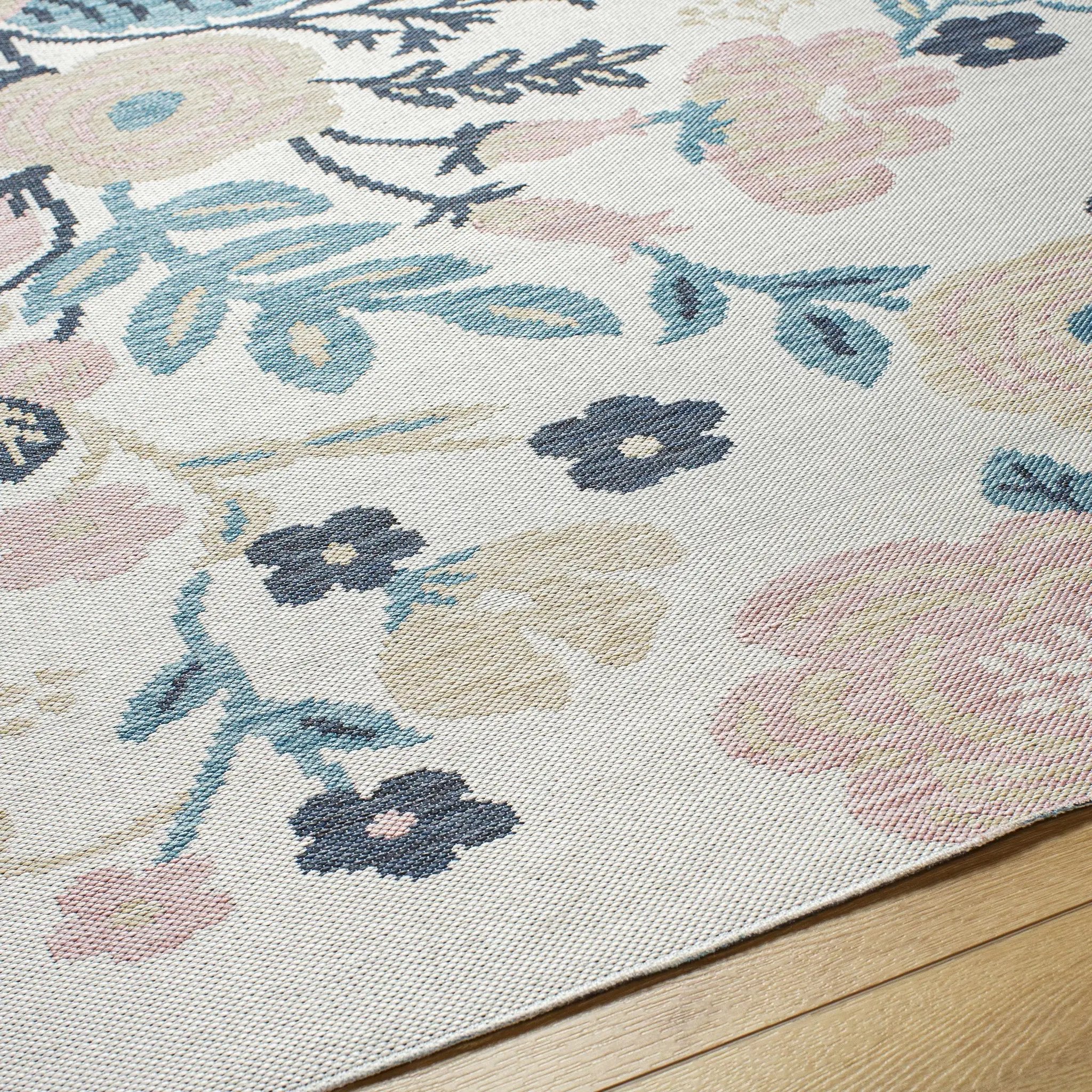 Ponto Cream & Blue Floral Outdoor Area Rug - Clearance by Boutique Rugs
