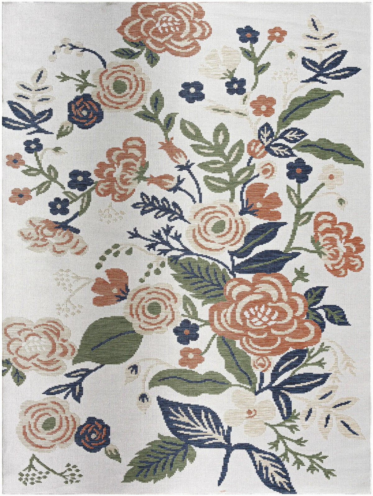 Ponto Cream & Green Floral Outdoor Area Rug - Clearance