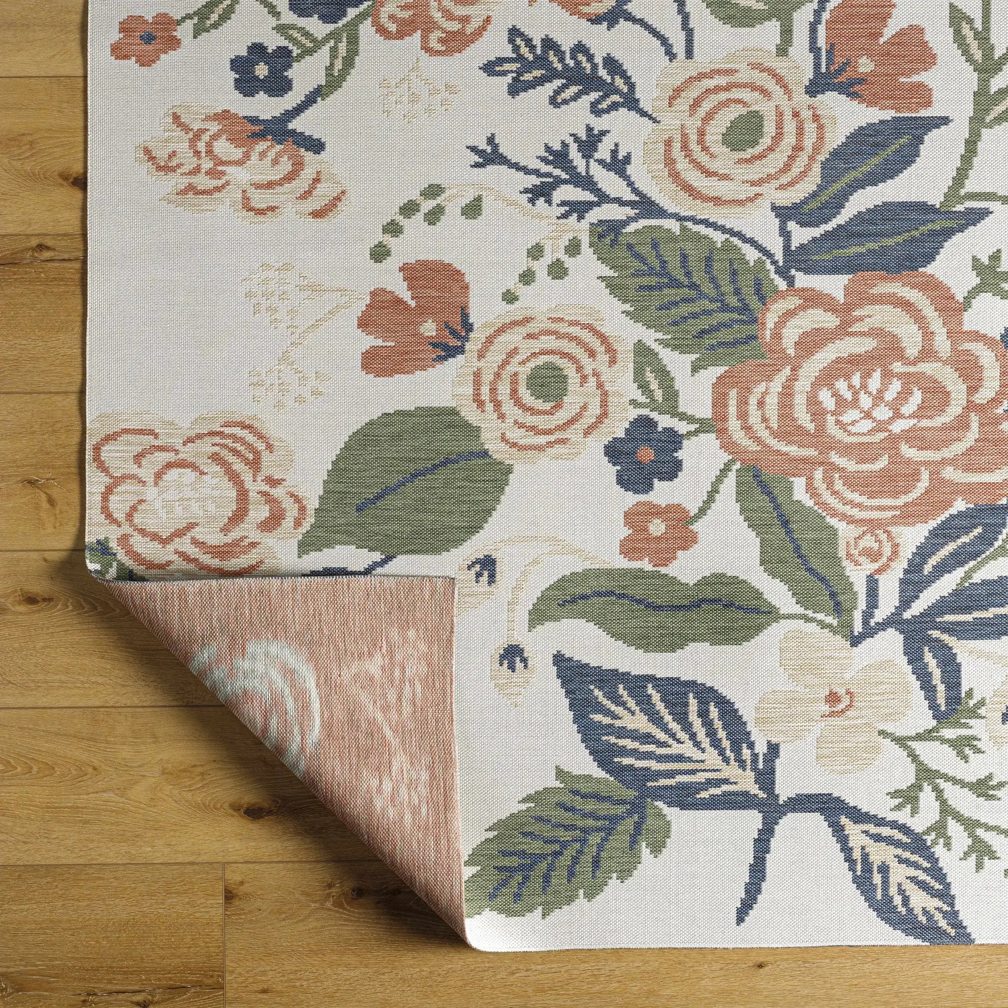 Ponto Cream & Green Floral Outdoor Area Rug - Clearance by Boutique Rugs