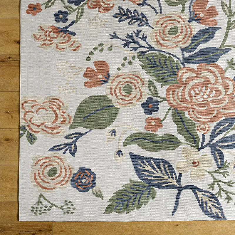 Ponto Cream & Green Floral Outdoor Area Rug - Clearance by Boutique Rugs