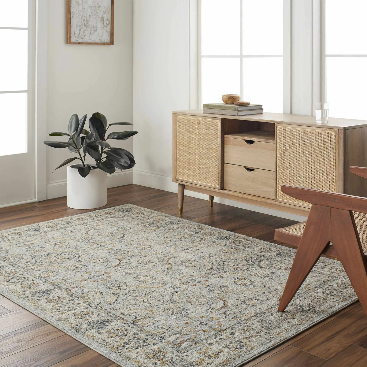 Jeven Blue Area Rug - Clearance, installed in a room
