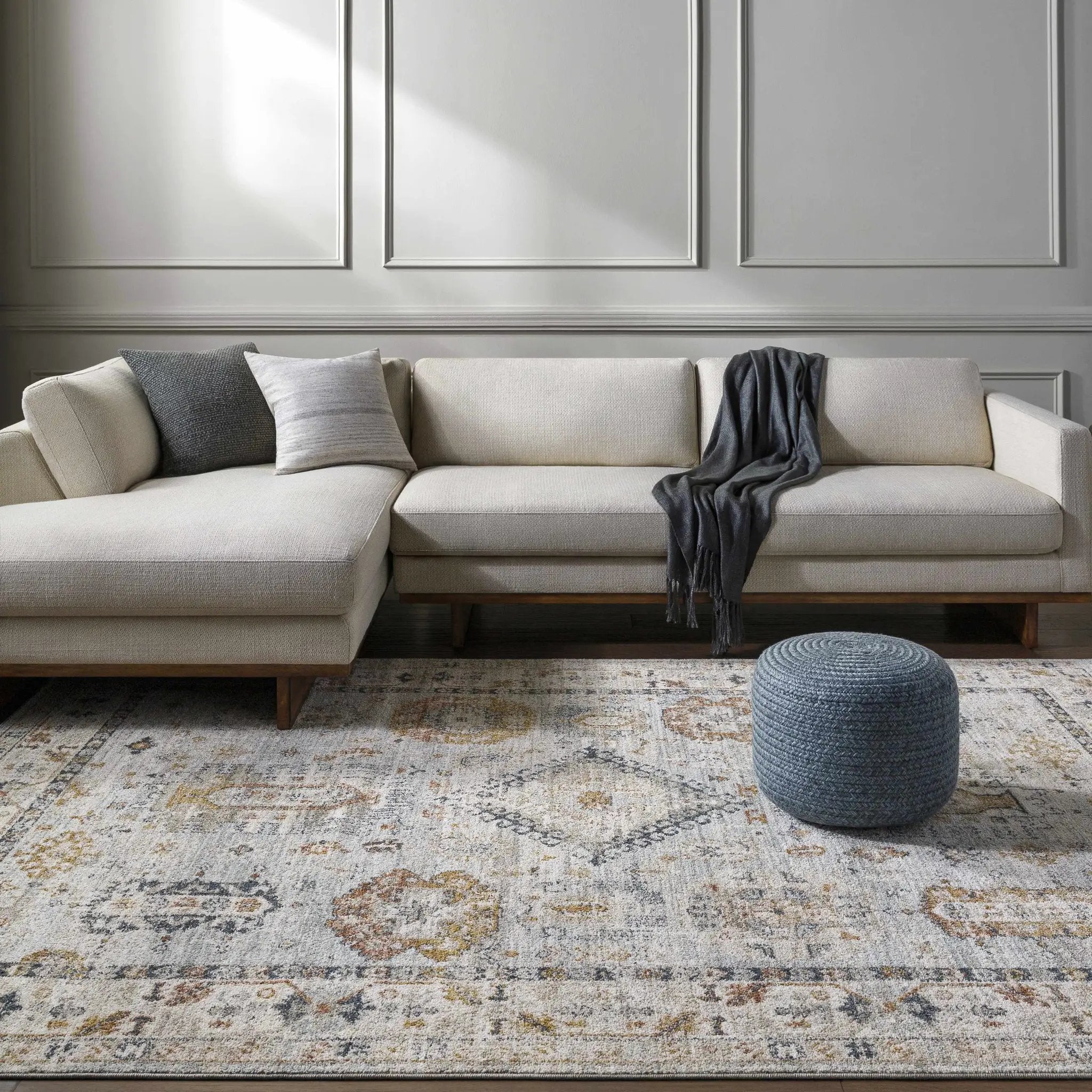 Kamau Cream & Blue Area Rug - Clearance by Boutique Rugs