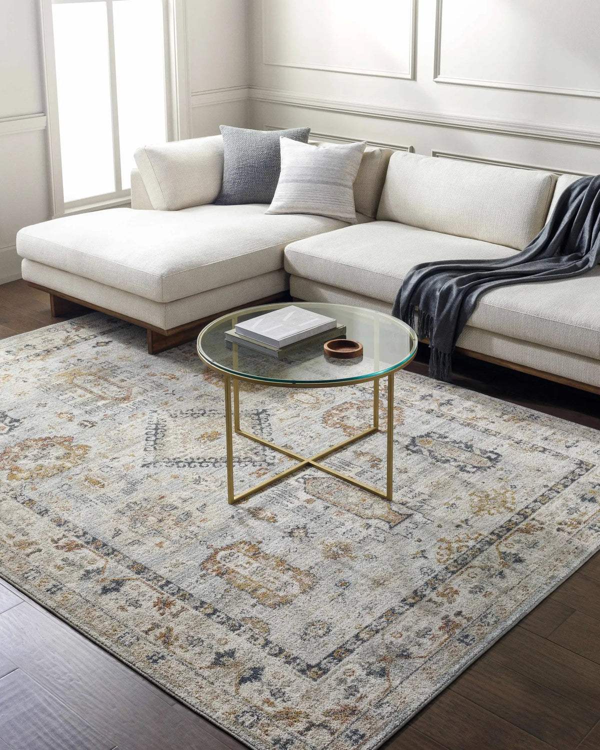Kamau Cream & Blue Area Rug - Clearance, installed in a room