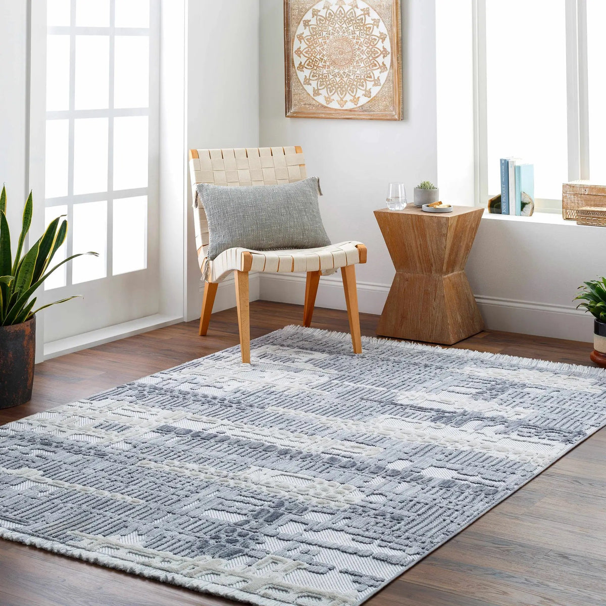 Bodhi Textured Saxony Rug with Fringes - Clearance, installed in a room