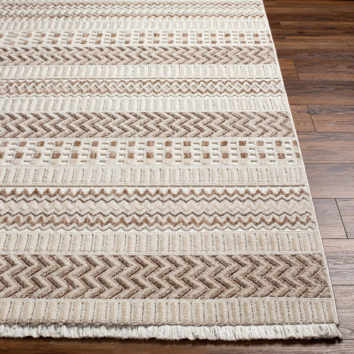 Eiko Beige Textured Saxony Rug with Fringes - Clearance, photo 3 of 8