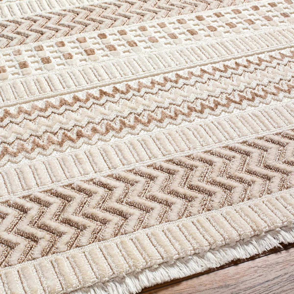 Eiko Beige Textured Saxony Rug with Fringes - Clearance, photo 6 of 8