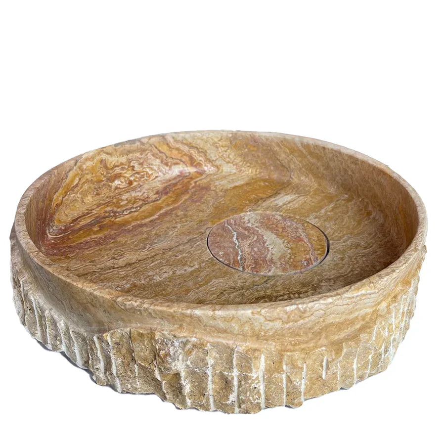 Scabos Gold Travertine Rustic Stone Above Vanity Bathroom Sink (D)18" (H)4" by GobekDesign