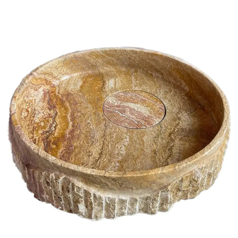 Scabos Gold Travertine Vessel Sink - Rustic Stone 18 Diameter by GobekDesign
