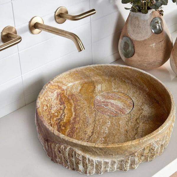 Scabos Gold Travertine Vessel Sink - Rustic Stone 18 Diameter