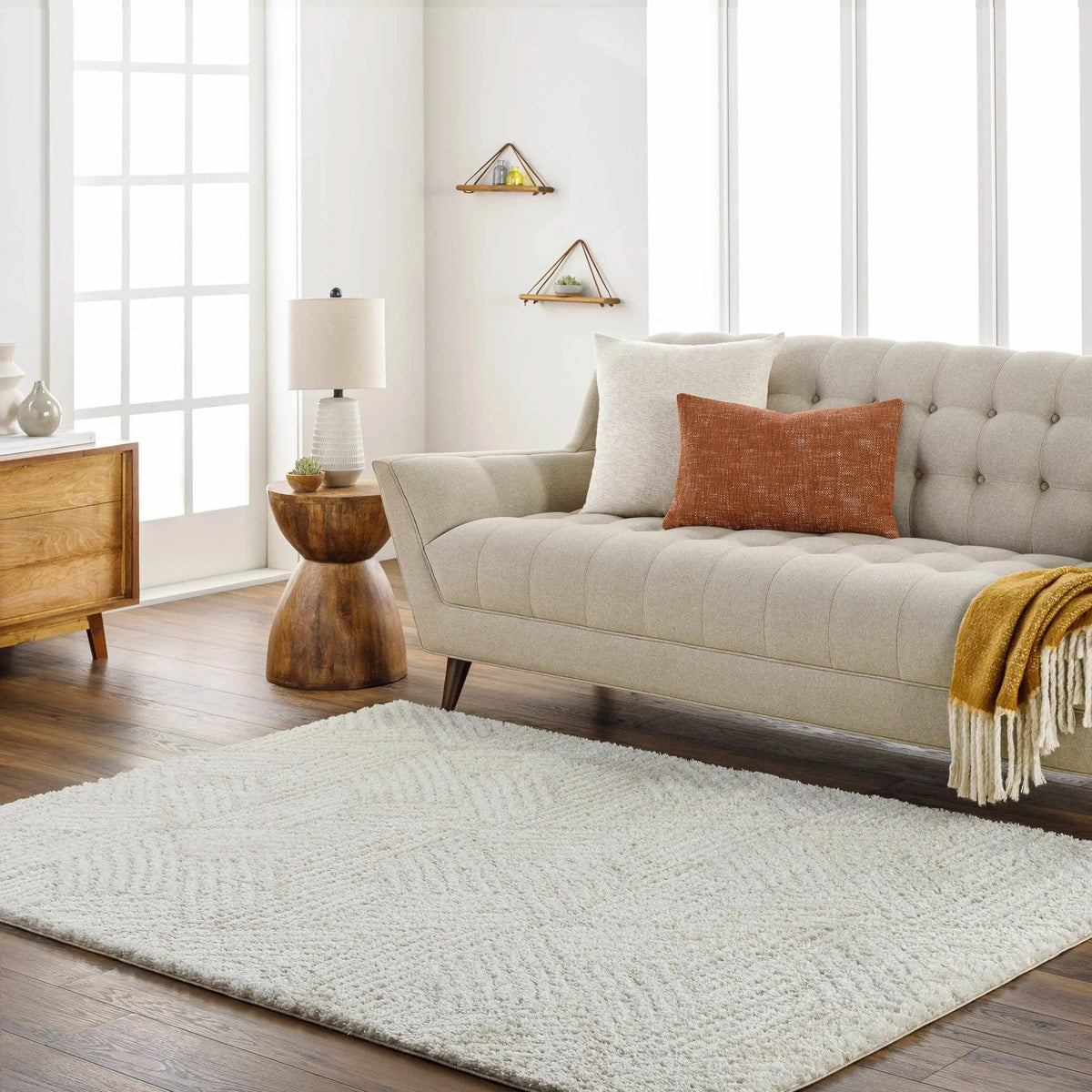Mura Cream Area Rug, installed in a room 2