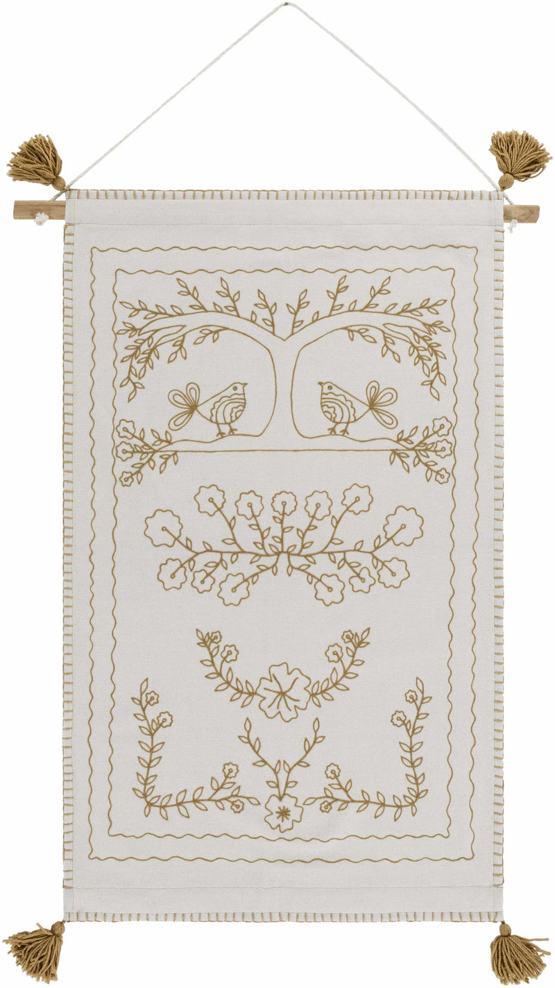 Schaffer Golden Embroidered Floral Wall Hanging by Boutique Rugs