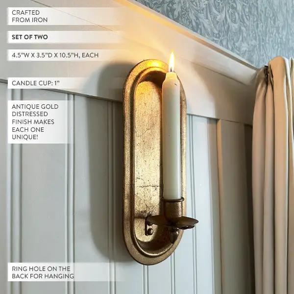 Antique Gold Taper Candle Holder Wall Sconce, Set of Two by Decor Steals