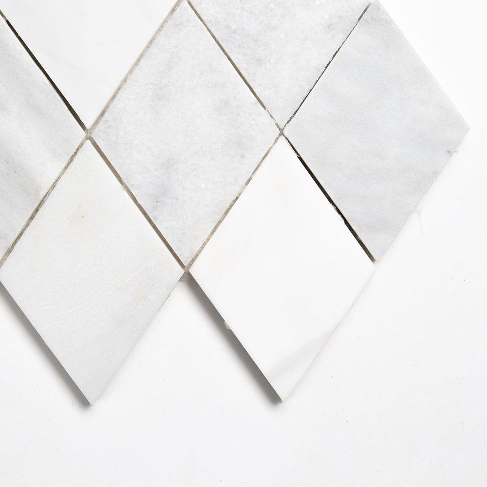 Calacata T, Carrara T, Afyon White Multi Finish Scottish Diamond Marble Mosaics 9 5/16x10 1/2 Marble Multi Finish 12x12 Mosaics — 1