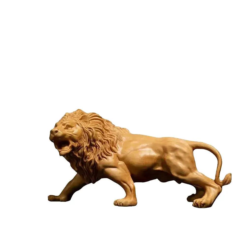 Hand Carved Wooden Lion Sculpture Decorative Figurine by House Of Avana