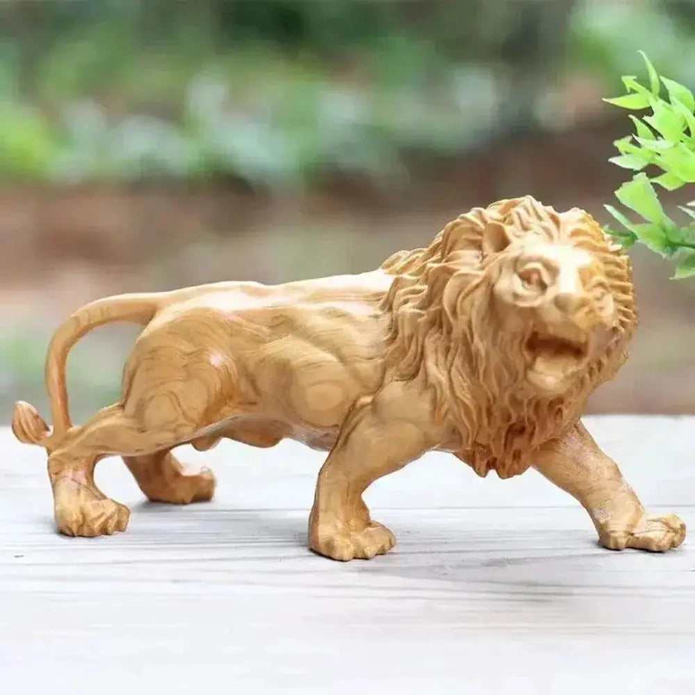 Hand Carved Wooden Lion Sculpture Decorative Figurine by House Of Avana