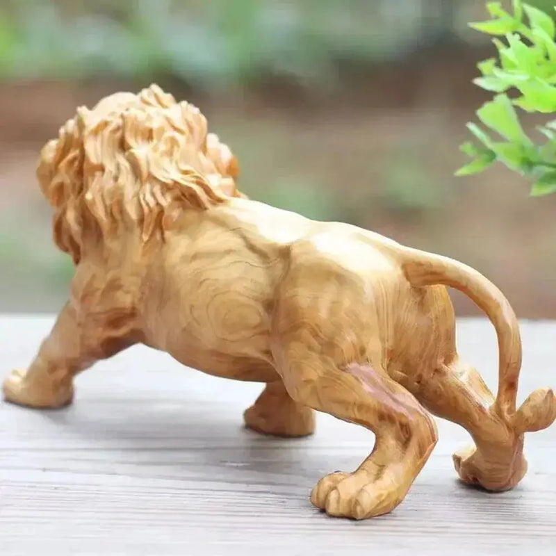 Hand Carved Wooden Lion Sculpture Decorative Figurine by House Of Avana