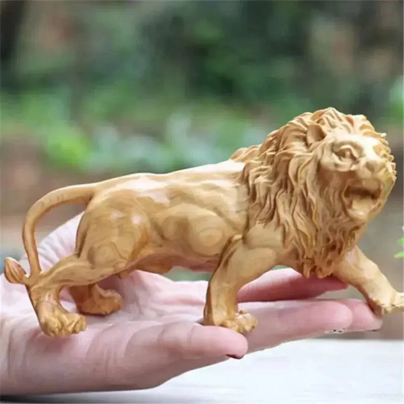 Hand Carved Wooden Lion Sculpture Decorative Figurine by House Of Avana
