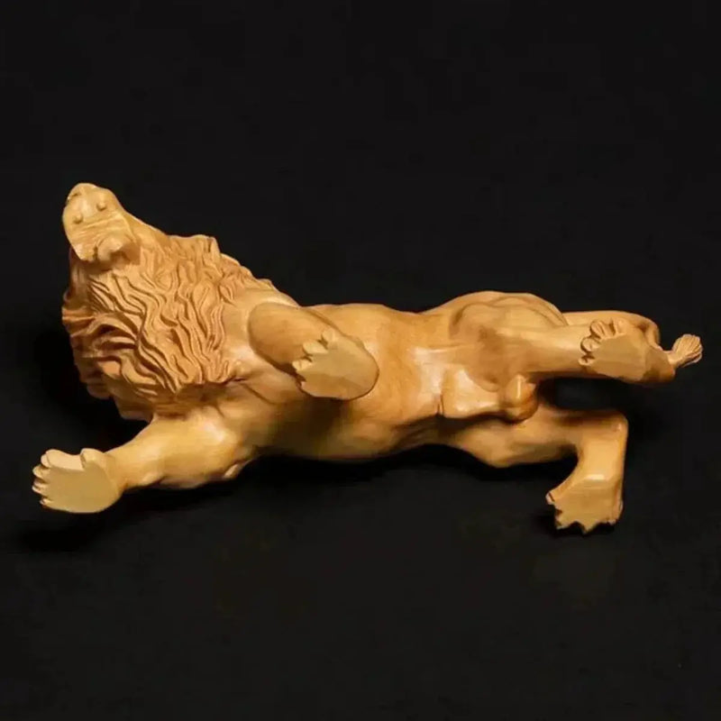 Hand Carved Wooden Lion Sculpture Decorative Figurine by House Of Avana