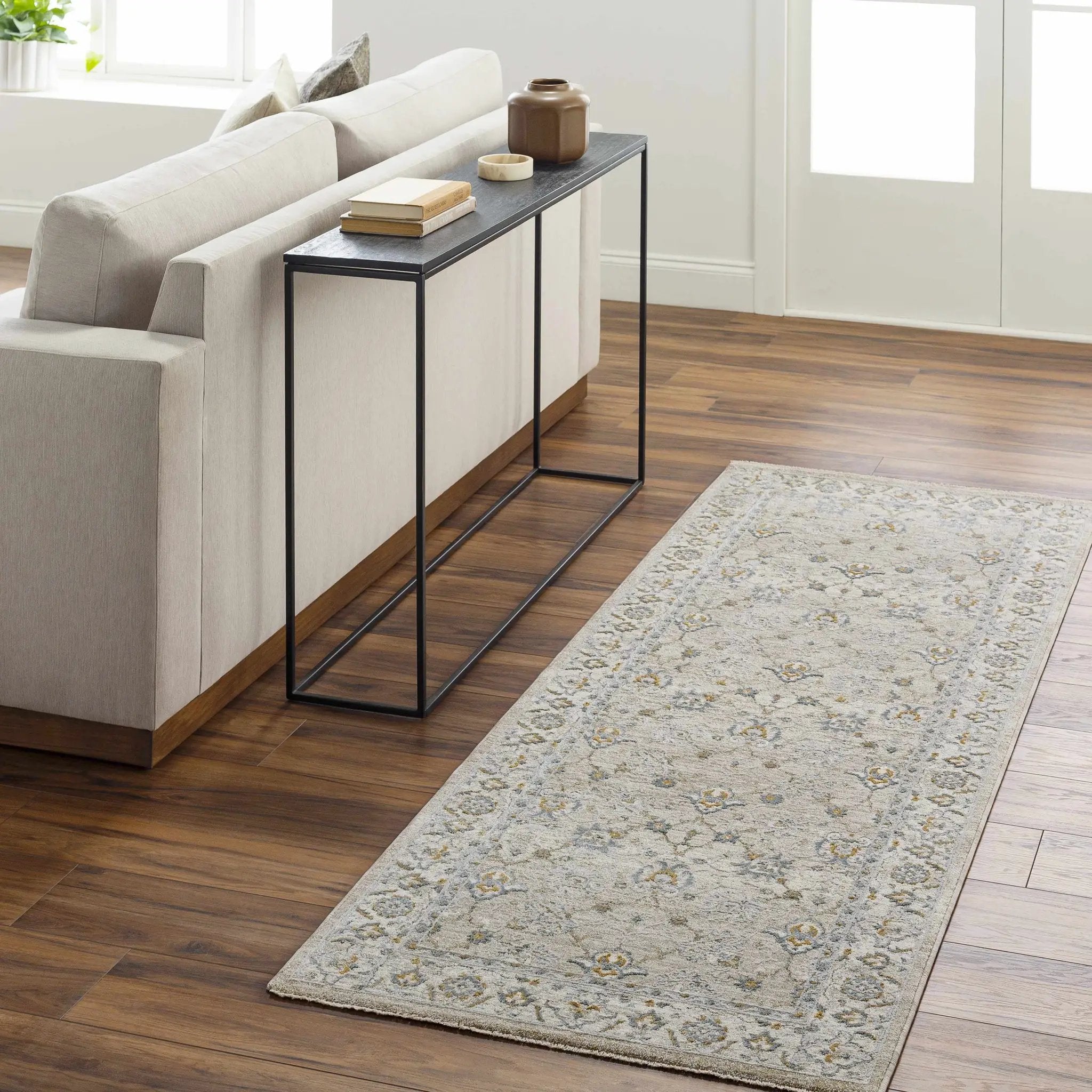 Amaru Cream & Sage Textured Rug with Fringes by Boutique Rugs
