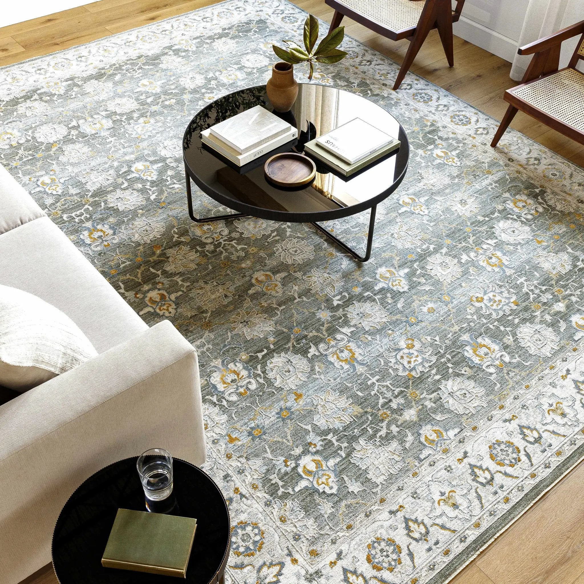 Amaru Green Textured Rug with Fringes by Boutique Rugs