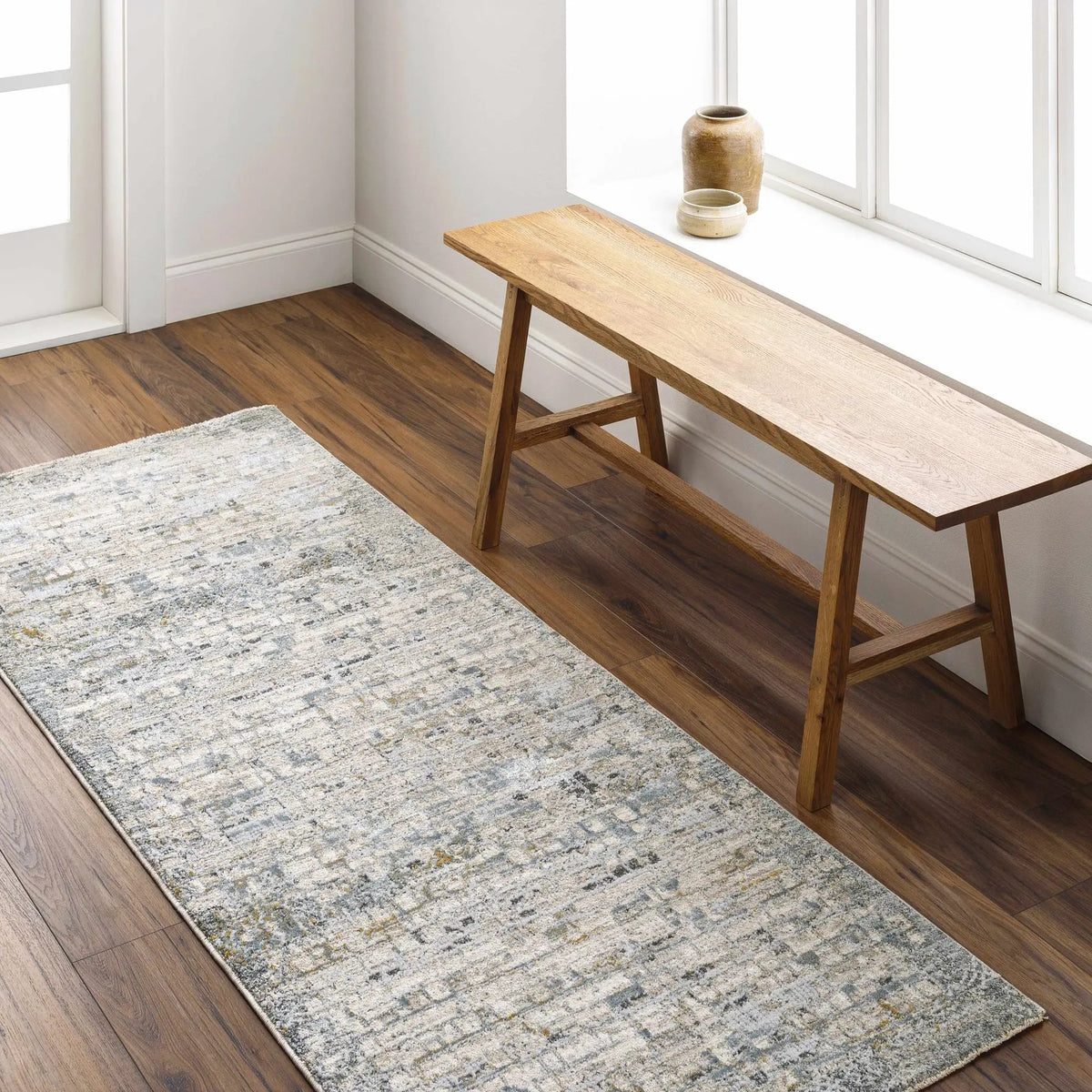 Chaka Textured Rug with Fringes, installed in a room 3