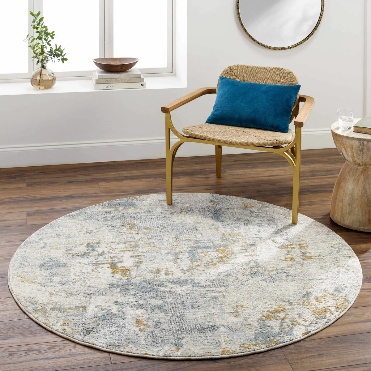 Chaya Textured Abstract Rug with Fringes, installed in a room 6