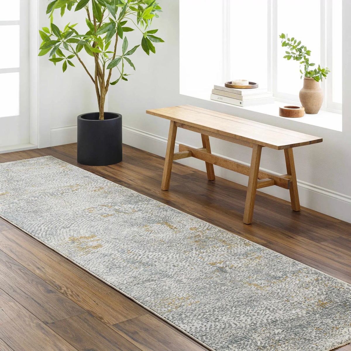 Fleur Textured Rug with Fringes, installed in a room 2