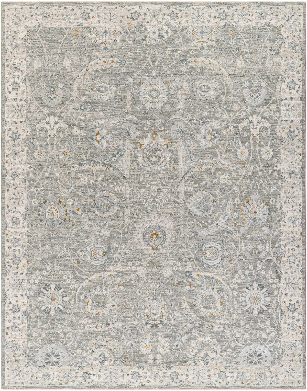 Gauge Gray Blue Textured Rug with Fringes