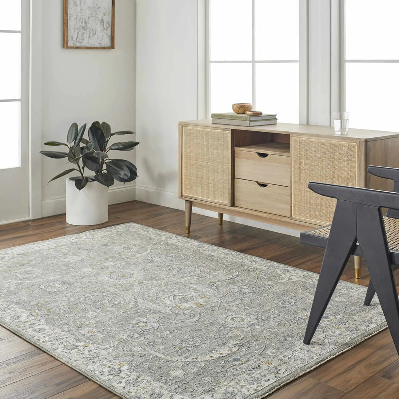 Gauge Gray Blue Textured Rug with Fringes by Boutique Rugs