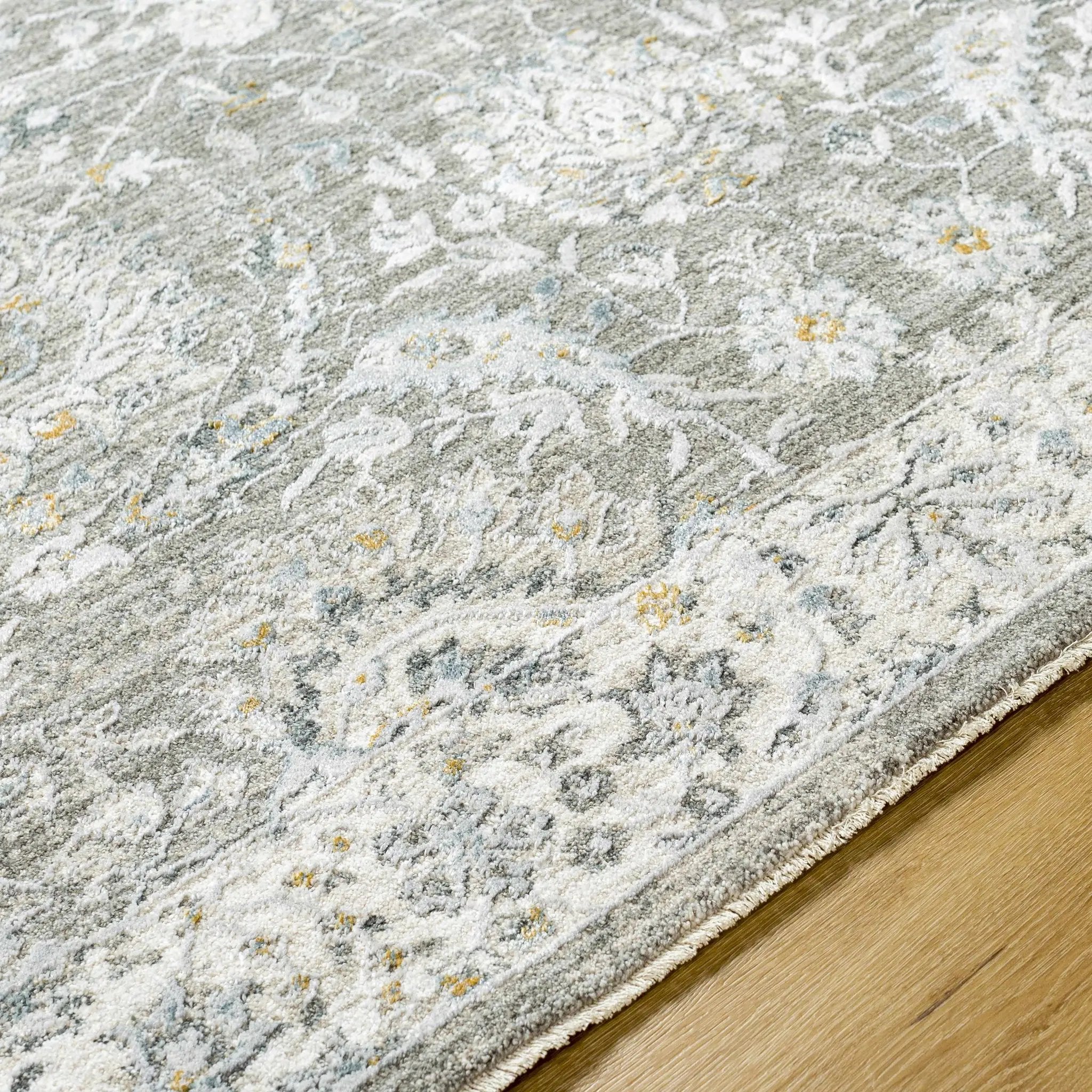 Gauge Gray Blue Textured Rug with Fringes by Boutique Rugs