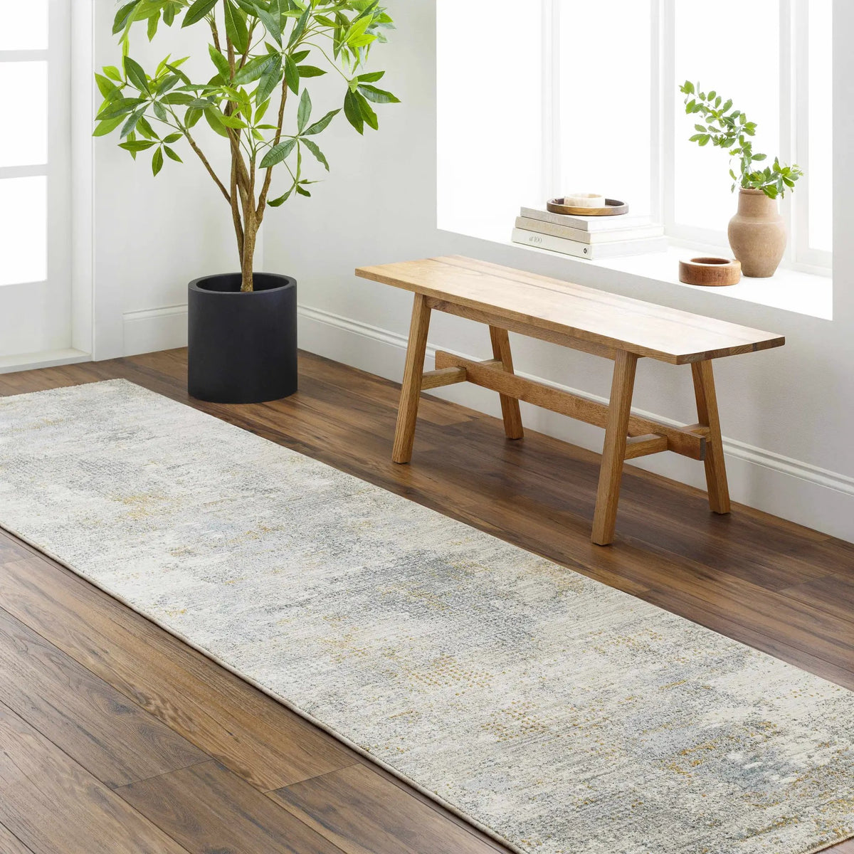 Gryta Textured Rug with Fringes, installed in a room 2