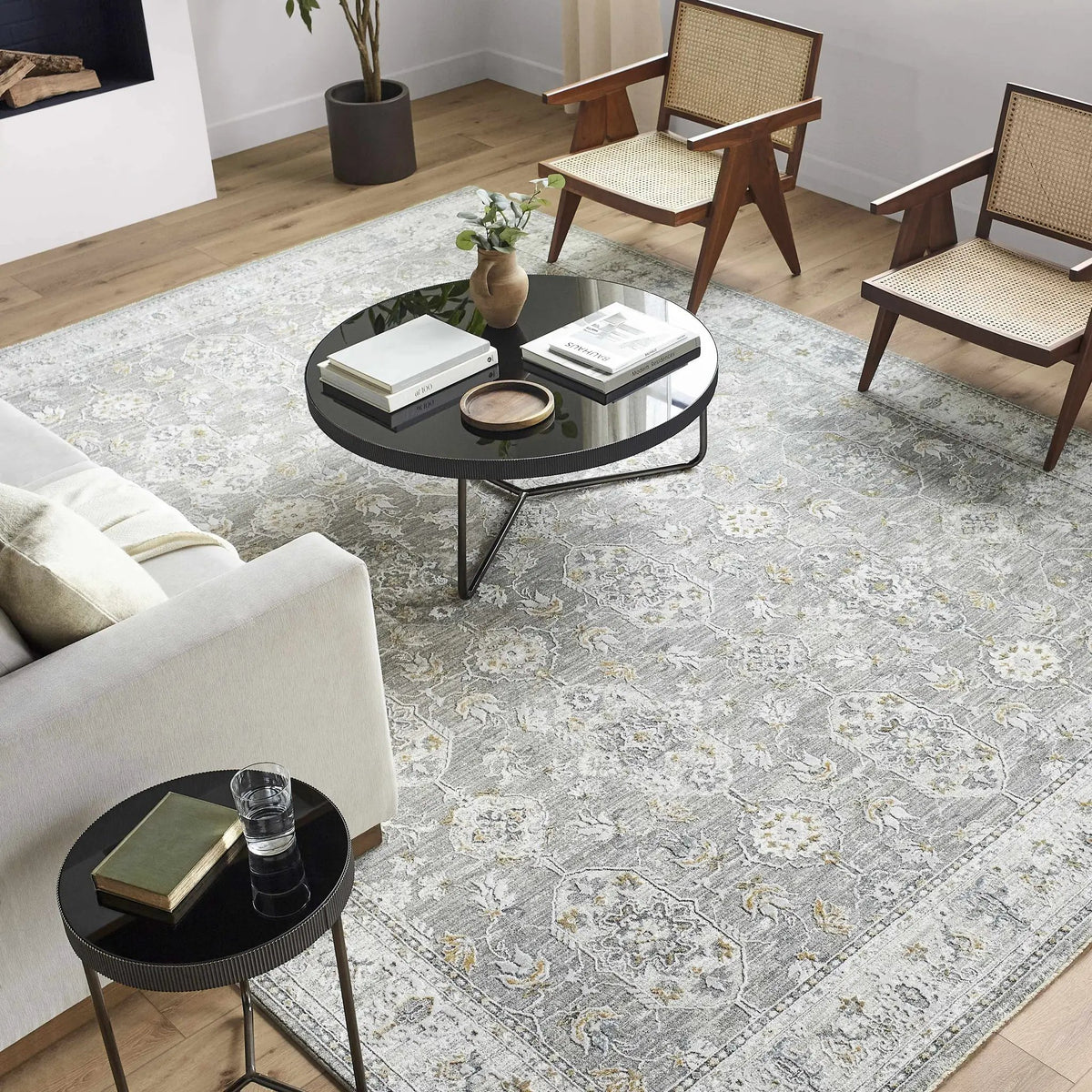 Hafsa Textured Rug with Fringes, installed in a room 3