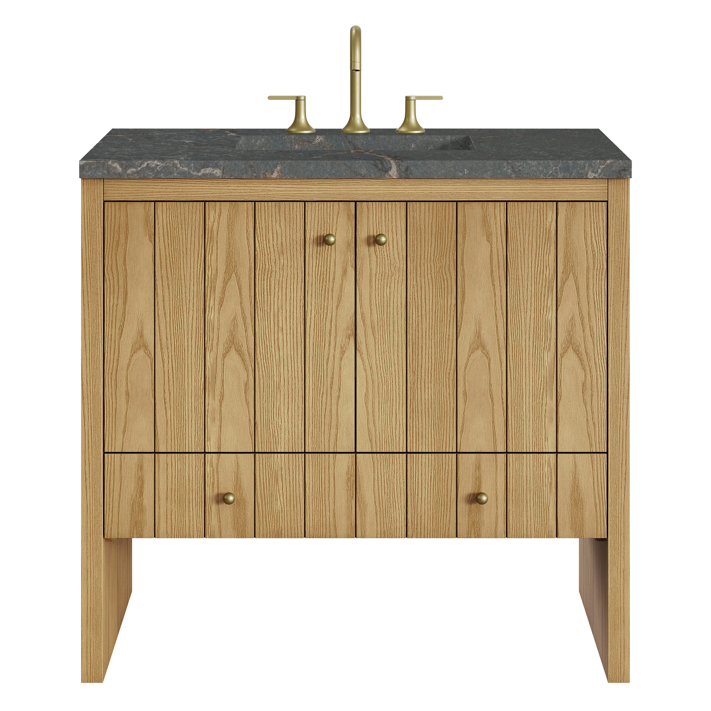 James Martin Hudson 36" Single Bathroom Vanity, Light Natural Oak with Parisien Bleu countertop