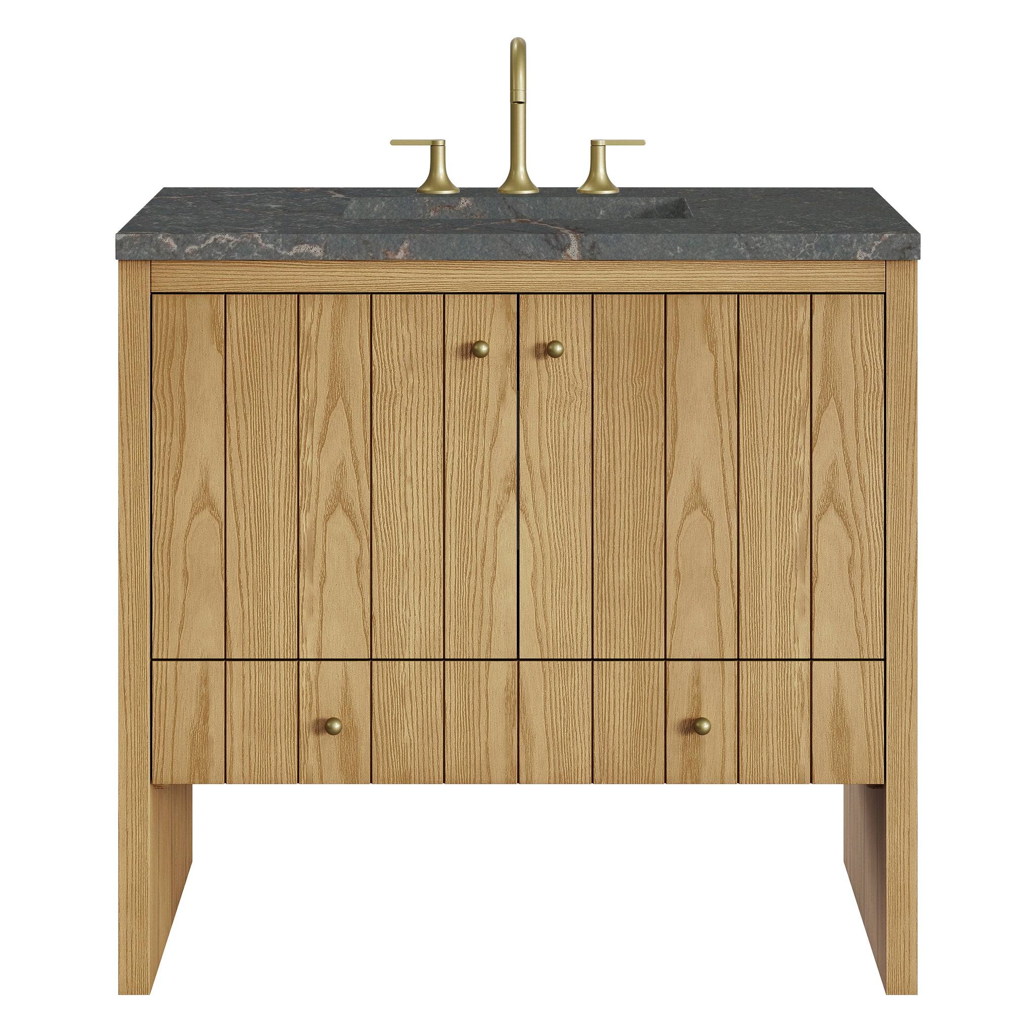 James Martin Hudson 36" Single Bathroom Vanity, Light Natural Oak with Parisien Bleu countertop