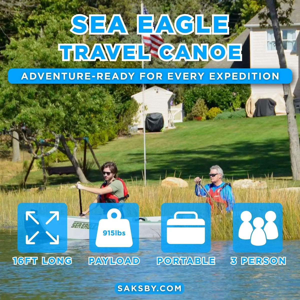 Sea Eagle 3-People TC16 High Pressure All Drop Stitch Inflatable Travel Canoe, 16FT [TC16K] (SAK43086) by SAKSBY WHOLESALE
