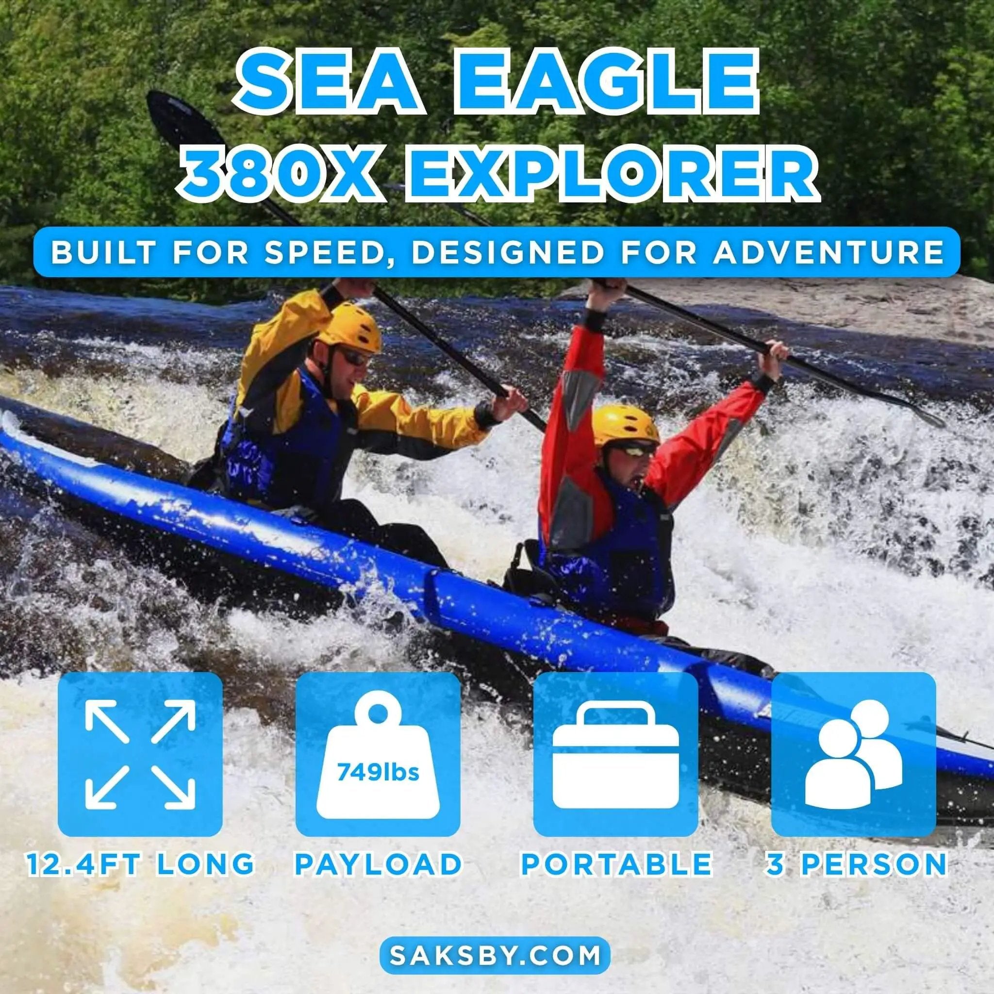 Sea Eagle 380X Explorer 3-Person Inflatable Kayak With Large Removable Rear Center Skeg [380XK] (SAK97562) by SAKSBY WHOLESALE