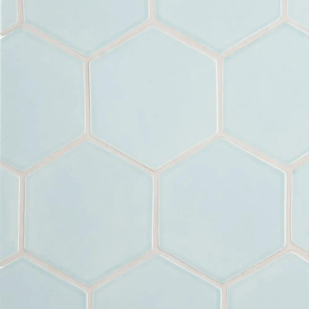 Seafoam Glossy Hexagon 5 Ceramic Tiles closeup 1